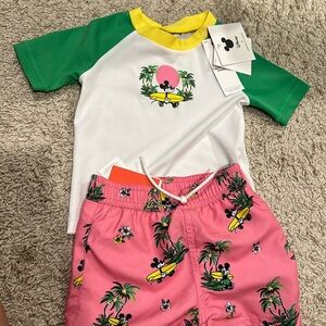 NWT Janie and jack Mickey rash guard and trunks